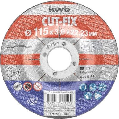 kwb snijschijf Cut-Fix 791150 (115 x 22, gebogen, 3,0 mm dik, voor metaal en staal, voor haakse slijper) kwb snijschijf Cut-Fix 791150 (115 x 22, gebogen, 3,0 mm dik, voor metaal en staal, voor haakse slijper)