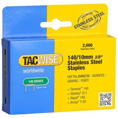 TACWISE 1217 Type 140 / 10mm Roestvaststalen Nieten, 2000 Stuks Zwaar Gebruik TACWISE 1217 Type 140 / 10mm Roestvaststalen Nieten, 2000 Stuks Zwaar Gebruik