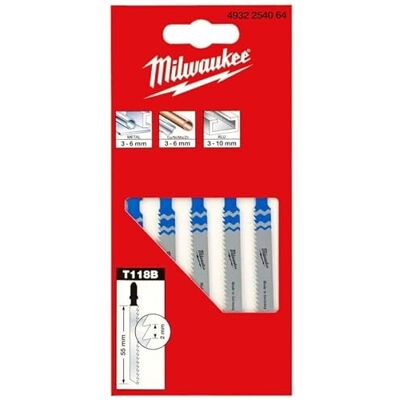 Milwaukee T118B 55mm Metaal Decoupeerzaagbladen Verpakking van 5 Milwaukee T118B 55mm Metaal Decoupeerzaagbladen Verpakking van 5
