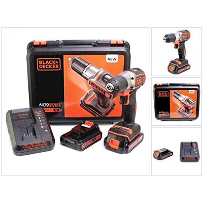 Black & Decker Autosense ASD18KB Accuboormachine met Autoselect-technologie en led-werklicht voor boren in hout en metaal en om te schroeven, 1 x accuschroevendraaier Li-Ion 18 V + 2 accu's. Black & Decker Autosense ASD18KB Accuboormachine met Autoselect-technologie en led-werklicht voor boren in hout en metaal en om te schroeven, 1 x accuschroevendraaier Li-Ion 18 V + 2 accu's.