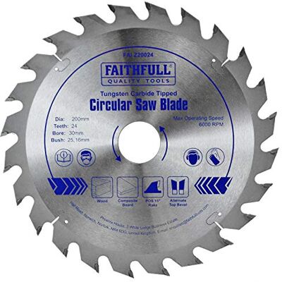 Faithfull Handcirkelzaagblad, uitgerust met hardmetaal, diameter 200 mm, boring 30 mm, 24 tanden Faithfull Handcirkelzaagblad, uitgerust met hardmetaal, diameter 200 mm, boring 30 mm, 24 tanden