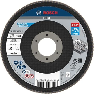 Bosch DIY slijpschijf (voor haakse slijper, verschillende materialen, gewelfde uitvoering, Ø 115 mm) Korrelgrootte 120 1Fächersschleifs.B.f.M.115mm Bosch DIY slijpschijf (voor haakse slijper, verschillende materialen, gewelfde uitvoering, Ø 115 mm) Korrelgrootte 120 1Fächersschleifs.B.f.M.115mm