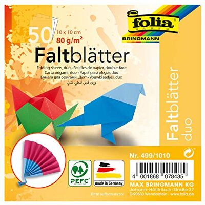 folia 499/1010 vouwbladen duocolor, 10 x 10 cm, 80 g/m², 50 vellen gesorteerd in 10 kleuren op elkaar afgestemde voor- en achterkanten ideaal voor prachtige vouwfiguren en -vormen folia 499/1010 vouwbladen duocolor, 10 x 10 cm, 80 g/m², 50 vellen gesorteerd in 10 kleuren op elkaar afgestemde voor- en achterkanten ideaal voor prachtige vouwfiguren en -vormen