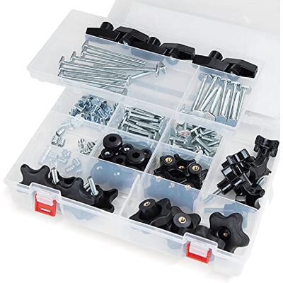 POWERTEC 71128 Set T-Track Knop Kit, 128-delige set, 5/16"-18 Schroefbouten en sluitringen, T-railbouten, T-railaccessoires voor houtbewerkingsmallen en armaturen POWERTEC 71128 Set T-Track Knop Kit, 128-delige set, 5/16"-18 Schroefbouten en sluitringen, T-railbouten, T-railaccessoires voor houtbewerkingsmallen en armaturen