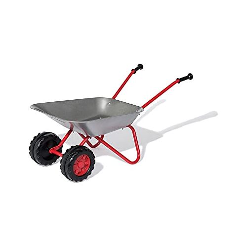 ROLLY TOYS dubbele kruiwagen (zilver/rood, tuinkruiwagen, metalen kruiwagen, kinderspeelgoed vanaf 2,5 jaar, belastbaar tot 25 kg, tuingereedschap voor kinderen) 271849