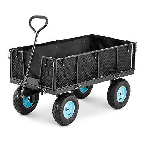 hillvert Opvouwbare tuinwagen Tuinwagen Opvouwbare wagen Stalen frame 4 wielen 550 kg HT-TWIN 550 (PVC-afdekking, stalen frames, rubberen wielen, breedte 620 mm, lengte 1390 mm)