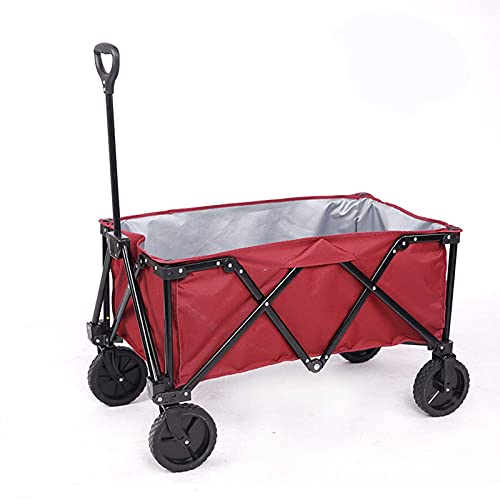 dsmsdre Tuinwagen Opvouwbare tuinstrandwagen Outdoor Utility Wagon Tuinwagenkarren Winkelwagen Campingwagen (rood)