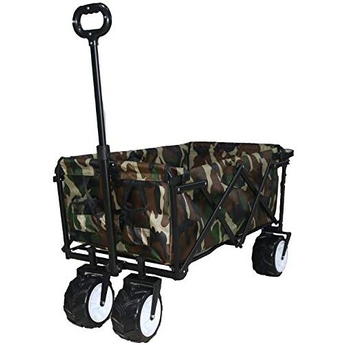 DEFACTO Opvouwbare bolderkar, vouwwagen, handwagen, strandwagen, vouwwagen, transportwagen, tuinaanhanger, transportwagen, transportwagen, tot 100 kg draagvermogen, incl. tas, met rem (camouflage)