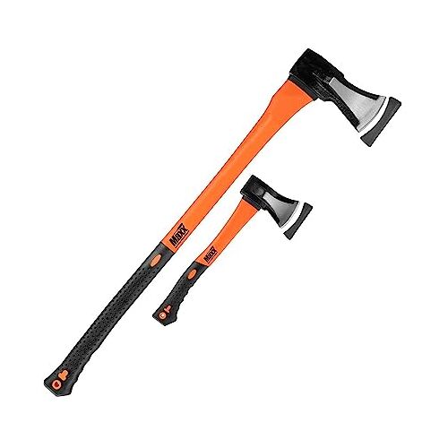 Maxxtools Bijl Set van 2 Kloofhamer Bijl 3kg en 37cm Buitenbijl Splijtbijl voor hout Zwart/Oranje