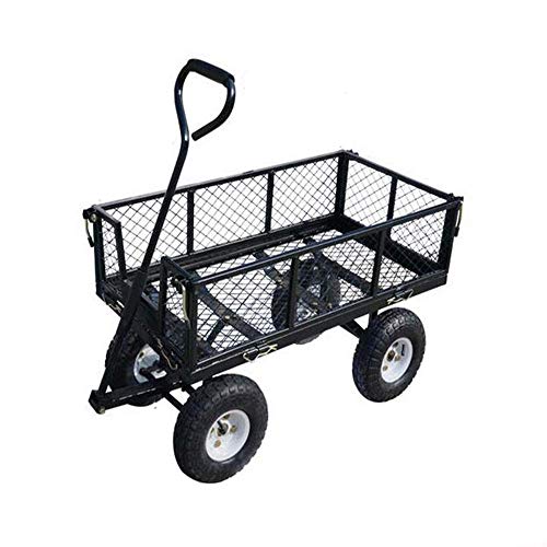 dsmsdre Tuinwagen, tuinwagen, stalen wagen, afneembare zijkant, draagvermogen 80 kg, capaciteit zwart