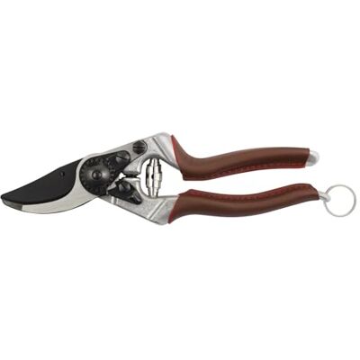 FELCO 8 Elite Ergonomische snoeischaar voor rechtshandigen met grote handen, lederen handgrepen, zwart F-Tech lemmet, 25 mm snede, 210 mm lengte, Swiss Made FELCO 8 Elite Ergonomische snoeischaar voor rechtshandigen met grote handen, lederen handgrepen, zwart F-Tech lemmet, 25 mm snede, 210 mm lengte, Swiss Made