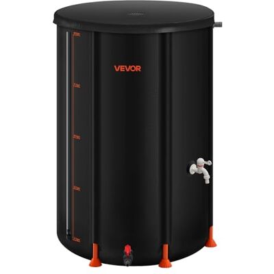 VEVOR Opvouwbare regenton, 100 gallon draagbare regenwateropvangvat, 1000D PVC regenwateropvangsysteem, tuin watervanger tank opslagcontainer met kraan en overloopkit, zwart VEVOR Opvouwbare regenton, 100 gallon draagbare regenwateropvangvat, 1000D PVC regenwateropvangsysteem, tuin watervanger tank opslagcontainer met kraan en overloopkit, zwart