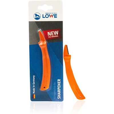 Original LÖWE Bladslijper 0022 slijper voor snoeischaar, industriële schaar met polyamide handgreep voor het slijpen van het lemmet, Made in Germany, oranje Original LÖWE Bladslijper 0022 slijper voor snoeischaar, industriële schaar met polyamide handgreep voor het slijpen van het lemmet, Made in Germany, oranje
