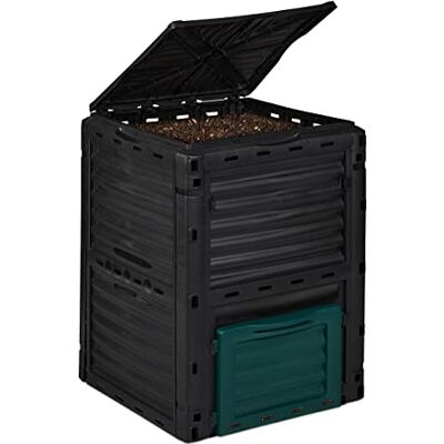 Relaxdays compostbak, 230 l, kunststof, compostvat voor keukenafval & tuinafval, HBD: 80x60x57 cm, buiten, tuin, zwart Relaxdays compostbak, 230 l, kunststof, compostvat voor keukenafval & tuinafval, HBD: 80x60x57 cm, buiten, tuin, zwart