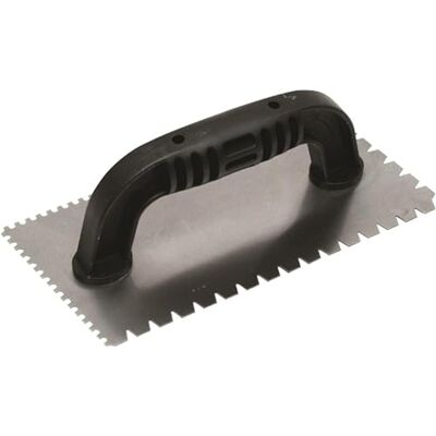 Marshalltown kartelspaan, inkeping: U 3x3x3 mm/vlak V 4,5x6x8 mm 10 graden ingekort met kunststof handvat, voor tegelzetters, afmeting: 229x102 mm Marshalltown kartelspaan, inkeping: U 3x3x3 mm/vlak V 4,5x6x8 mm 10 graden ingekort met kunststof handvat, voor tegelzetters, afmeting: 229x102 mm