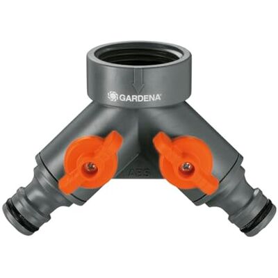 Gardena 2-wegventiel: Waterverdeler voor waterkraan met schroefdraad 26,5 mm (G 3/4 inch), voor het aansluiten van twee apparaten tegelijk, beide uitgangen regelbaar (938-20) Gardena 2-wegventiel: Waterverdeler voor waterkraan met schroefdraad 26,5 mm (G 3/4 inch), voor het aansluiten van twee apparaten tegelijk, beide uitgangen regelbaar (938-20)