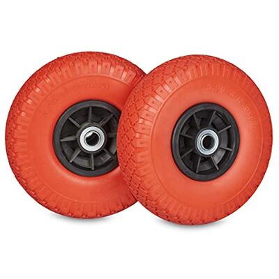 Relaxdays 2x steekwagenwiel, 3.00-4", 260x85 mm, antilek rubberband, 20mm as, tot 80 kg, bolderkarwiel, rood-zwart Relaxdays 2x steekwagenwiel, 3.00-4", 260x85 mm, antilek rubberband, 20mm as, tot 80 kg, bolderkarwiel, rood-zwart