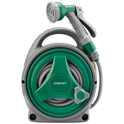 Greenera Tuinslanghaspel 14 m, compacte en draagbare slanghaspel met 7 verstelbare spuitpistoolsproeiers, handmatig intrekbare tuinslanghaspel, flexibele slanghaspelset voor buiten, tuinterrassen en balkons Greenera Tuinslanghaspel 14 m, compacte en draagbare slanghaspel met 7 verstelbare spuitpistoolsproeiers, handmatig intrekbare tuinslanghaspel, flexibele slanghaspelset voor buiten, tuinterrassen en balkons