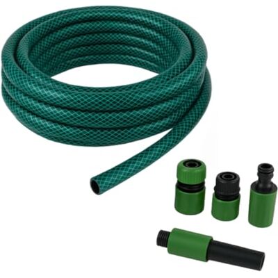 Kinzo Edco Eindhoven B.V. Tuinslangset 15 meter, waterslang 14 mm (1/2 inch), max. 6 bar, met 3 koppelingen en 1 sproeistuk, geschikt voor tuinsproeier, groen Kinzo Edco Eindhoven B.V. Tuinslangset 15 meter, waterslang 14 mm (1/2 inch), max. 6 bar, met 3 koppelingen en 1 sproeistuk, geschikt voor tuinsproeier, groen