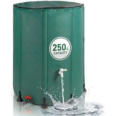 Relaxdays opvouwbare regenton, 250 l, tuin & balkon, 2 kranen, groen overloop, deksel met bladrooster, PVC Relaxdays opvouwbare regenton, 250 l, tuin & balkon, 2 kranen, groen overloop, deksel met bladrooster, PVC