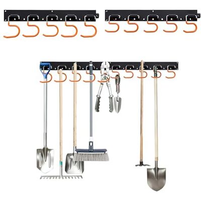 Relaxdays wand-gereedschapshouder met 10 haken, 2 rails, zwart/oranje, 43x5x2 cm Relaxdays wand-gereedschapshouder met 10 haken, 2 rails, zwart/oranje, 43x5x2 cm