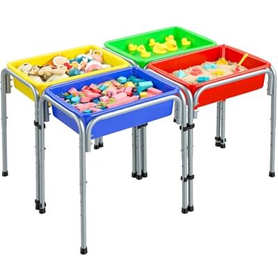 VEVOR Sensorische tafel, activiteitstafel met 4 stations, met afneembare opbergdozen en antislipvoeten, frame van koolstofstaal, afgeronde hoeken, voor kinderen van 3-6 jaar VEVOR Sensorische tafel, activiteitstafel met 4 stations, met afneembare opbergdozen en antislipvoeten, frame van koolstofstaal, afgeronde hoeken, voor kinderen van 3-6 jaar