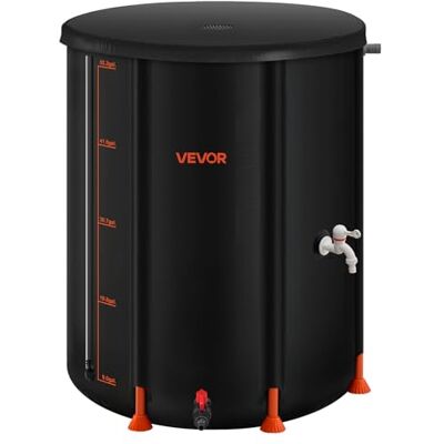 VEVOR Opvouwbare regenton, 53 gallon draagbare regenwateropvangvat, 1000D PVC regenwateropvangsysteem, tuin watervanger tank opslagcontainer met kraan en overloopkit, zwart VEVOR Opvouwbare regenton, 53 gallon draagbare regenwateropvangvat, 1000D PVC regenwateropvangsysteem, tuin watervanger tank opslagcontainer met kraan en overloopkit, zwart