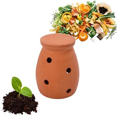 Relaxdays wormenkomposter om in te graven, 1 l, terracotta wormenvaas voor keukenafval, deksel, tuin & perk, klei Relaxdays wormenkomposter om in te graven, 1 l, terracotta wormenvaas voor keukenafval, deksel, tuin & perk, klei