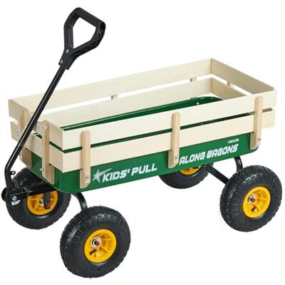 VEVOR Strandwagen met wielen, 102 x 53 x 52 cm, draagvermogen 150 kg, koolstofstaal, hout, weerbestendig, roestvrij en waterdicht, terreinwagen, groen, geel, met handgreep, voor kinderen, camping VEVOR Strandwagen met wielen, 102 x 53 x 52 cm, draagvermogen 150 kg, koolstofstaal, hout, weerbestendig, roestvrij en waterdicht, terreinwagen, groen, geel, met handgreep, voor kinderen, camping
