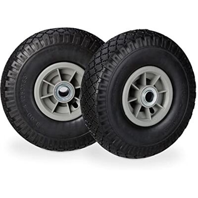 Relaxdays 2x steekwagenwiel 3.00-4, massief rubber, tot 80 kg, 20 mm as, 260x85 mm, zwart-grijs Relaxdays 2x steekwagenwiel 3.00-4, massief rubber, tot 80 kg, 20 mm as, 260x85 mm, zwart-grijs