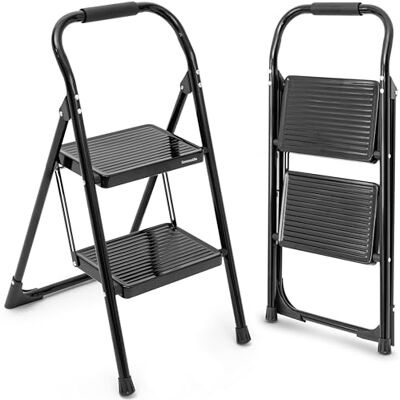 SereneLife 2-Trede Ladder, Opvouwbare Opstapkruk voor Volwassenen, Brede Antislip Treden en Leuning, Stevige Stalen Constructie, 259 kg Draagvermogen, Draagbare Opstapladder (Zwart) SereneLife 2-Trede Ladder, Opvouwbare Opstapkruk voor Volwassenen, Brede Antislip Treden en Leuning, Stevige Stalen Constructie, 259 kg Draagvermogen, Draagbare Opstapladder (Zwart)