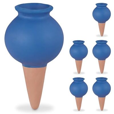 Relaxdays Plantenwateringsconus Set - Keramiek Blauw/Terracotta Relaxdays Plantenwateringsconus Set - Keramiek Blauw/Terracotta