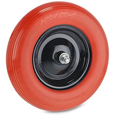 Relaxdays kruiwagenwiel 4.80 4.00-8, rubberband met as, antilek reservewiel met stalen velg, rood/zwart Relaxdays kruiwagenwiel 4.80 4.00-8, rubberband met as, antilek reservewiel met stalen velg, rood/zwart