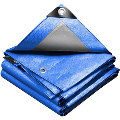VOUNOT Afdekzeil, van polyethyleen, 240 g/m², waterdicht, extra zwaar en robuust, aan beide zijden gecoat, met ogen van aluminium, blauw en zilver, 4 x 8 m VOUNOT Afdekzeil, van polyethyleen, 240 g/m², waterdicht, extra zwaar en robuust, aan beide zijden gecoat, met ogen van aluminium, blauw en zilver, 4 x 8 m