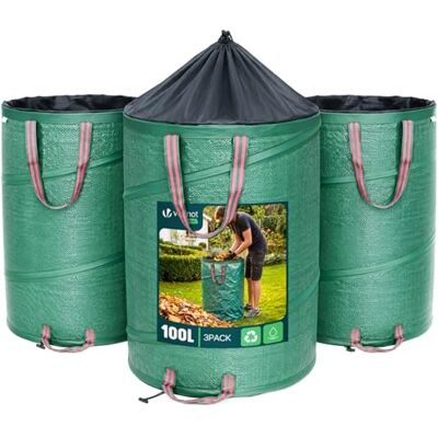 VOUNOT 3 x vuilniszakken, 100 l, pop-up-tuinafvalzakken, met handgrepen, opvouwbaar en herbruikbaar VOUNOT 3 x vuilniszakken, 100 l, pop-up-tuinafvalzakken, met handgrepen, opvouwbaar en herbruikbaar