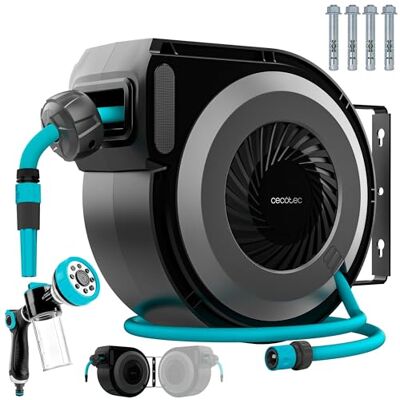 Cecotec HydroShell 100 Pro Slanghaspel, automatische haspel met SlowReturn en Smooth Technology, draagbaar, 180 graden rotatie, spuitpistool met 8 functies, met zeephouder Cecotec HydroShell 100 Pro Slanghaspel, automatische haspel met SlowReturn en Smooth Technology, draagbaar, 180 graden rotatie, spuitpistool met 8 functies, met zeephouder