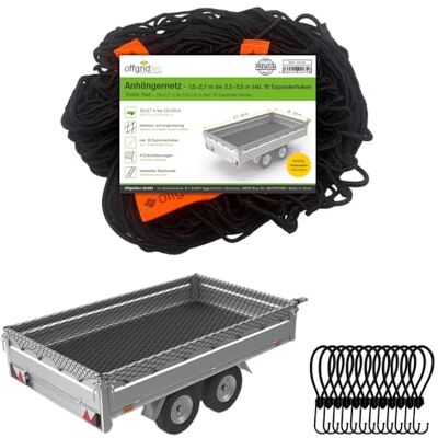 Offgridtec Ladingbeveiligingsnet voor aanhangers, 1,5 x 2,7 m, op 2,5 x 3,5 m, rekbaar en fijnmazig, incl. 10 spanhaken, hoekmarkeringen, versterkt rubberen touw, ladingbeveiliging voor aanhangers Offgridtec Ladingbeveiligingsnet voor aanhangers, 1,5 x 2,7 m, op 2,5 x 3,5 m, rekbaar en fijnmazig, incl. 10 spanhaken, hoekmarkeringen, versterkt rubberen touw, ladingbeveiliging voor aanhangers