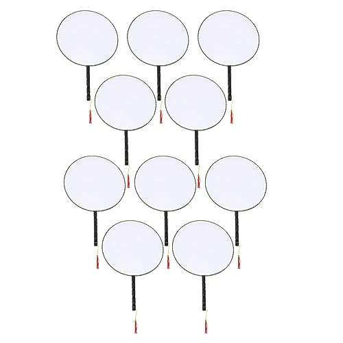 Voragrl 10 Pcs 21Cm Children'S DIY Schilderen Fan Zijden Doek Fan Blank Fan Plastic Hand Handvat Ronde Fan