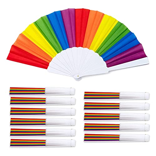 Tiamu Regenboogfans, 12-Pack Fans, Rainbow LGBTQ Draagbare Opvouwbare Fans, Opvouwbare Handfans Feestdecoraties