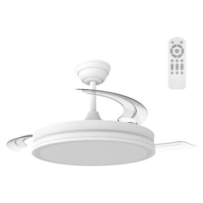 Wonderlamp Plafondventilator met intrekbare vleugels, nachtlampje, stille ventilator met ledlicht, 48 W, Astra Eco, gelijkstroommotor, 6 snelheden, dimbaar, afstandsbediening, Ø106 Wonderlamp Plafondventilator met intrekbare vleugels, nachtlampje, stille ventilator met ledlicht, 48 W, Astra Eco, gelijkstroommotor, 6 snelheden, dimbaar, afstandsbediening, Ø106