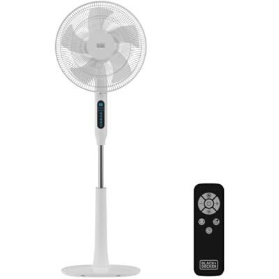Black & Decker Statiefventilator 30W 24 snelheden modi Normaal, Natuurlijk en Nacht timer 15 u automatische oscillatie verstelbare hoogte 118–138 cm LED-display stil afstandsbediening Black & Decker Statiefventilator 30W 24 snelheden modi Normaal, Natuurlijk en Nacht timer 15 u automatische oscillatie verstelbare hoogte 118–138 cm LED-display stil afstandsbediening