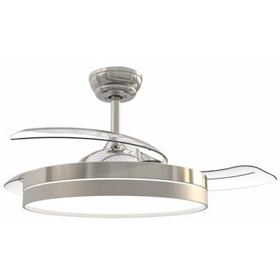 Bastilipo Estoril nikkel plafondventilator met ledlicht 4 intrekbare vleugels met afstandsbediening audio Bluetooth plafondventilator met licht en 105 cm diameter Bastilipo Estoril nikkel plafondventilator met ledlicht 4 intrekbare vleugels met afstandsbediening audio Bluetooth plafondventilator met licht en 105 cm diameter