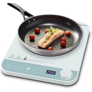 AMZCHEF Enkelvoudige inductiekookplaat, inductiekookplaat, 1 plaat met slank design, elektronische draaiknop, 5 automatische modi, 10 vermogens- en temperatuurniveaus, timer, 2000 W, blauw