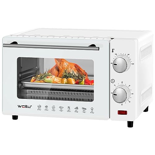 WOLTU BF08ws Mini-Pizza Oven 12 Liter Dubbele Glazen Deur met Bakplaat en Draaispit met Timer 0-250 ° C 800W, Wit