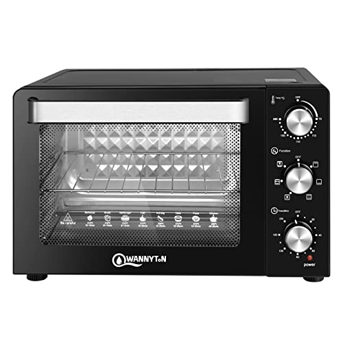 WANNYTON OMOAC03he OMOAC03he O30 liter, pizzaoven met 3 niveaus, 1 draaispies-houder, minibakoven, 6 modi convectie, tweelaagse deur, inbouwoven met complete accessoires, 70-230 °C, 0-120 min