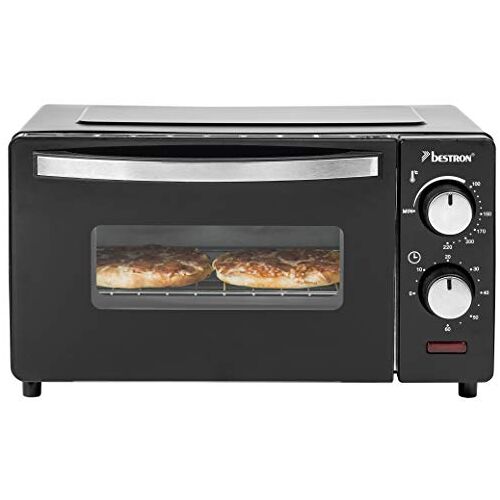 Bestron Grill Bakoven met boven- en onderwarmte, mini oven met 9 L, 800W, rvs / zwart