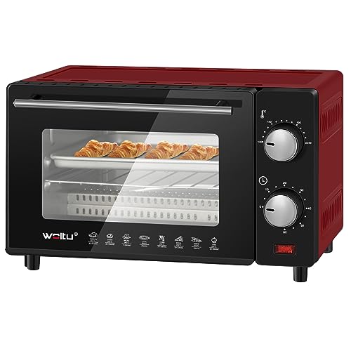 WOLTU BF08rt Mini-Pizza Oven 12 Liter Dubbele Glazen Deur met Bakplaat en Draaispit met Timer 0-250 ° C 800W, Root