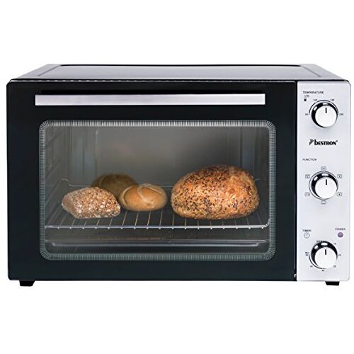 Bestron Grill Bakoven met draaispit, mini-oven met 55 L, 2000W, rvs / zwart