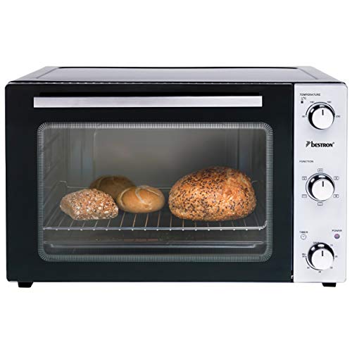 Bestron Grill Bakoven met draaispit, mini-oven met 45 L, 1800W, rvs / zwart