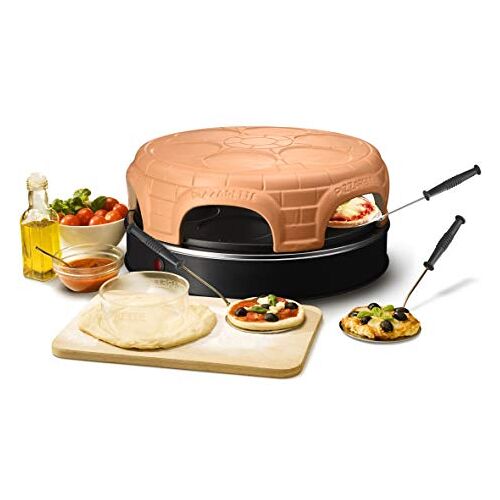 Emerio Pizza oven, PIZZARETTE het origineel, handgemaakte terracotta kleikap, gepatenteerd design, voor mini-pizza, echt familieplezier voor 6 personen, PO-115848.1, kleikoepel